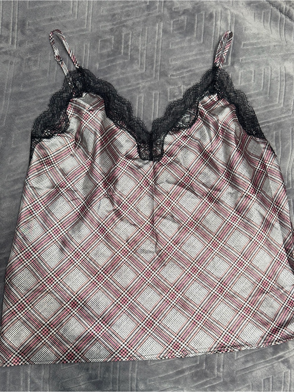 Victoria's Secret Black, White & Red Plaid Lace Cami